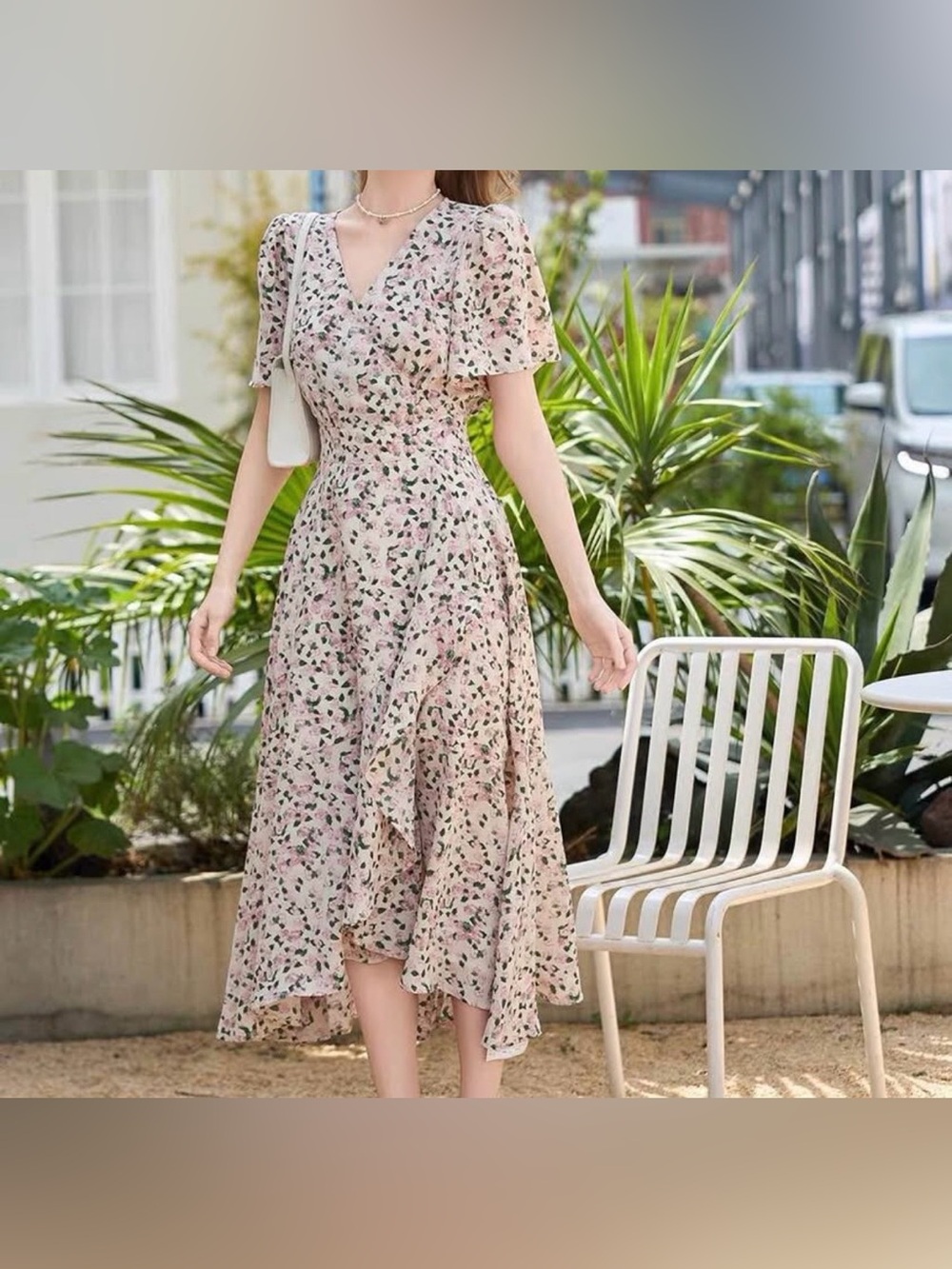 Women's V-Neck Short Sleeve Floral Dress